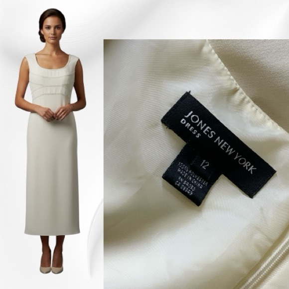Jones New York Dress White Beaded Midi Length Gown Size 12 - Picture 5 of 5